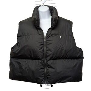 ZYIA ACTIVE Elevate Puffer Vest XL Black Crop Full Zip Drawstring Activewear
